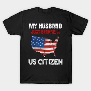 My Husband US CITIZEN American Flag Map T-Shirt